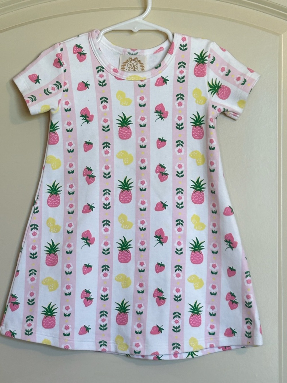The Beaufort Bonnet Company Pink Yellow Pineapple & Strawberry A-Line Kids Dress